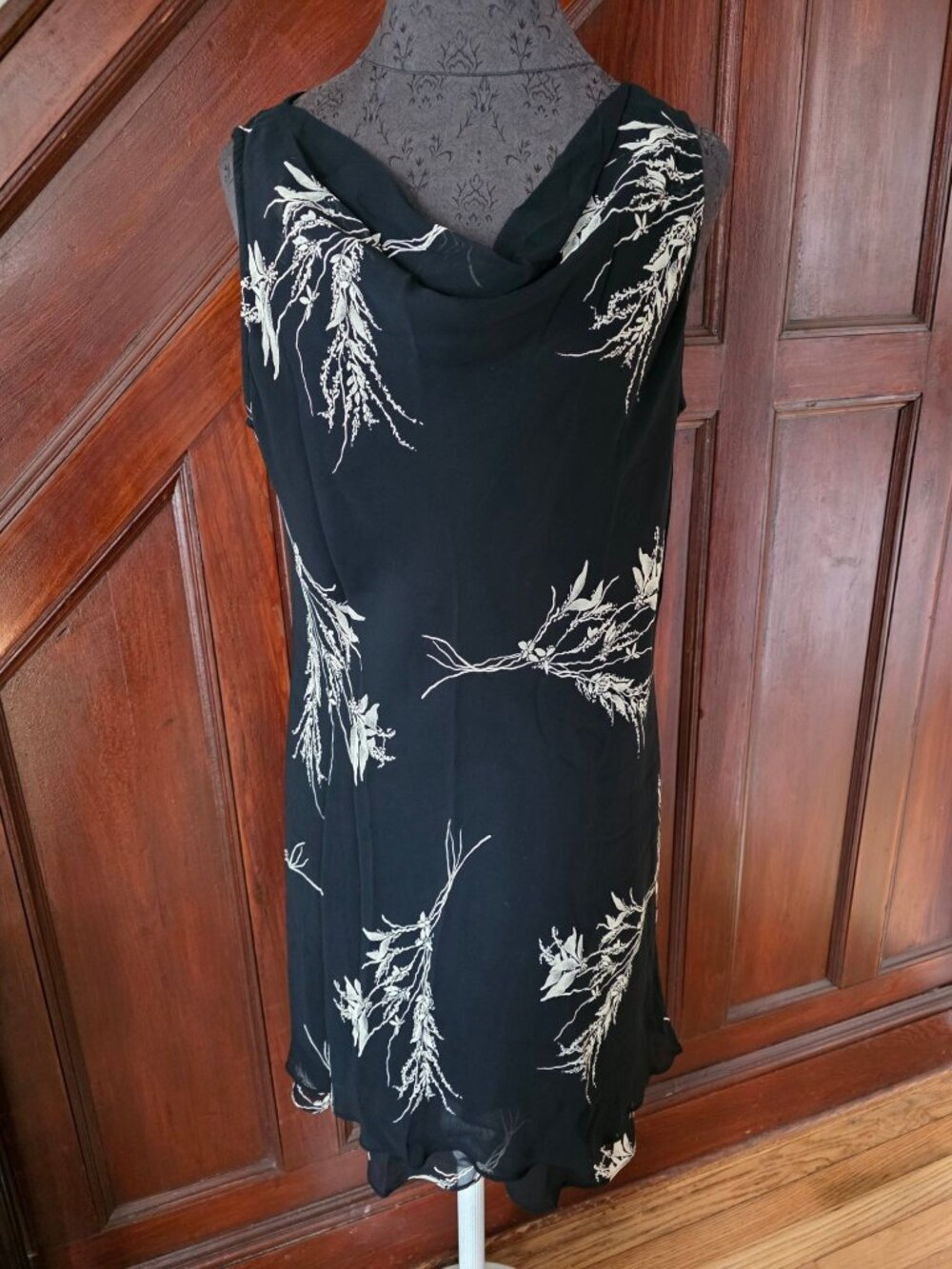 Jones New York Black Sleeveless Floral Print Cowl Neck Dress Womens Size M